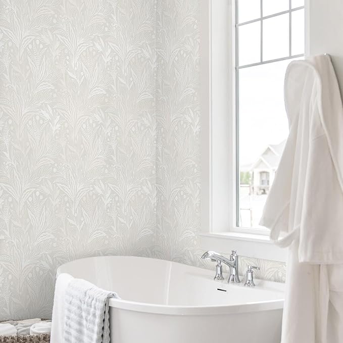 Peel and Stick Wallpaper Boho Contact Paper Beige Neutral Leaf Wall Paper Modern Self Adhesive Removable Wallpaper for Bedroom Living Room Waterproof Vinyl Roll 17.3"x393"