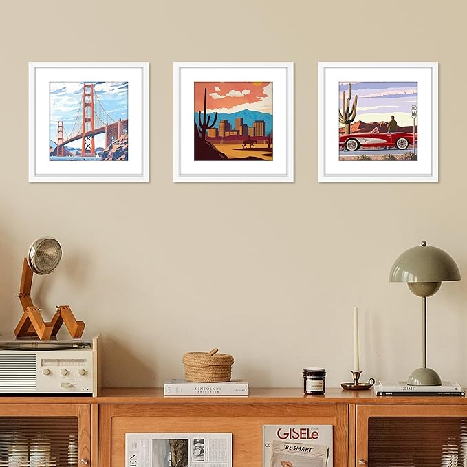 FIXSMITH 12x12 Picture Frame White Set of 4, Photo Frame with HD Plexiglass, Display Pictures 8x8 with Mat or 11x17 Without Mat, White Picture Frames Collage Wall Decor, Gallary Wall Frame