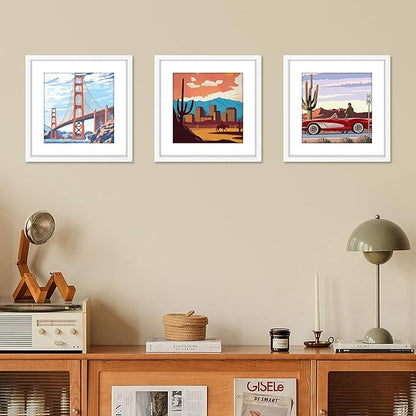 FIXSMITH 12x12 Picture Frame White Set of 4, Photo Frame with HD Plexiglass, Display Pictures 8x8 with Mat or 11x17 Without Mat, White Picture Frames Collage Wall Decor, Gallary Wall Frame