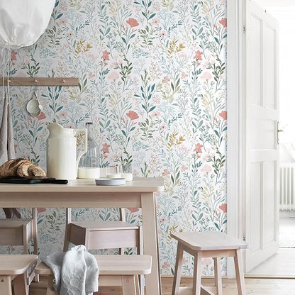 Floral Peel and Stick Wallpaper Boho Floral Contact Paper 16.9" x 196.8" Modern Wildflower Self Adhesive Wallpaper for Bathroom Flower Decorative Removable Wall Paper for Bedroom Cabinets