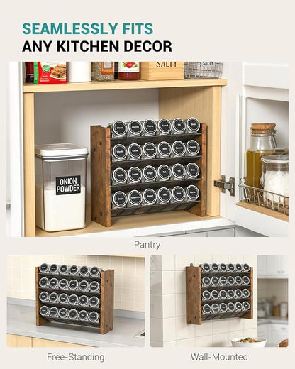 NESAPTO Spice Rack Organizer for Cabinet, Wooden 4 Tier Vertical Seasoning Organizers for Kitchen Pantry, Countertop/Wall Mount, Holds 24 Spice Jars (No Jars Included),12.2" W × 9.4" H