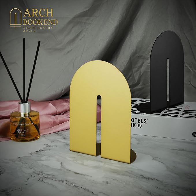 Runway Gold Bookends for Books,1 Pair Metal Book Holders for Office Shelves Adults & Kids Gift(Gold)
