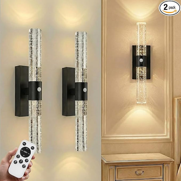 Motion Sensor Wall Sconces Battery Operated Set of 2, Rechargeable Wall Sconce, 3CCT Battery Wall Sconce, 12000mAh Dimmable with Remote for Bedroom, Living room, Hallway (15.3 inch - Black - 2 Pack)