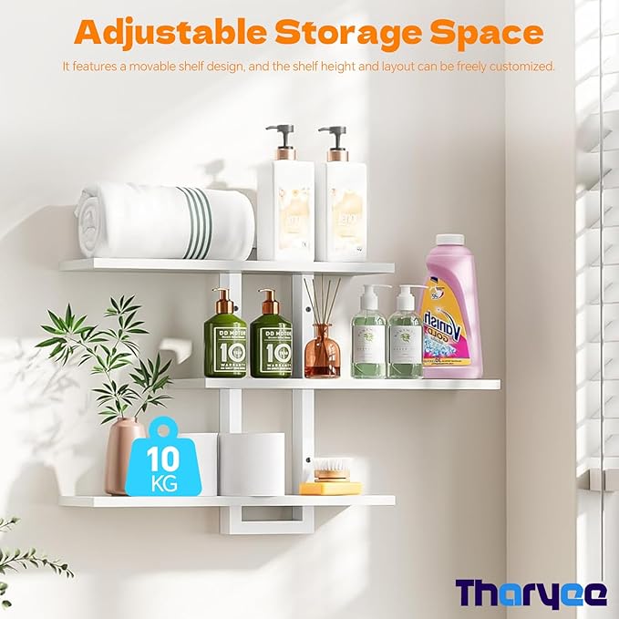 Floating Shelves for Wall Decor, 3 Tier Wall Mounted Storage Shelves, Bathroom Shelves, Decorative Hanging Storage Shelf for Living Room, Bedroom, Kitchen (White, 3 Tier)