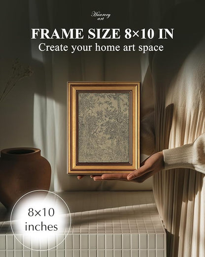 HUARCEY Gold Framed Canvas Wall Art, Antique Sketch Landscape Pictures Vintage Decor, Bedroom Kitchen Shelf Decor, Dark Moody Retro Country Farmhouse Canvas Paintings, 8x10inch