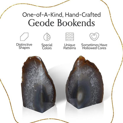 Nature's Decorations Agate Bookends - A Quality Natural Geode with Non-Skid Rubber Bumpers for Shelves, Office, Home Decor - Heavy Duty Cool Crystal Stone (3-4 LB)