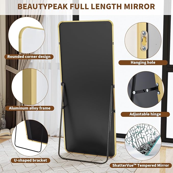 BEAUTYPEAK Gold Full Length Mirror, 56