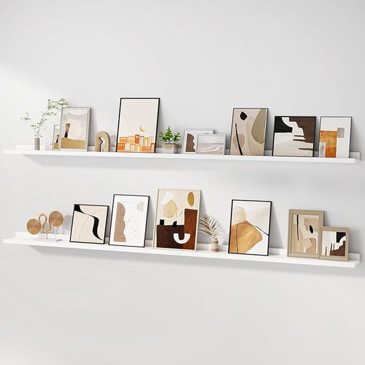 Floating Picture Ledge Shelves for Wall Set of 2, 72 Inches Picture Ledge Shelf with Long Large Nursery Book Shelf for Toys Storage Kids Bookshelf Wall Mounted Living Room Bedroom Decor Frames, White