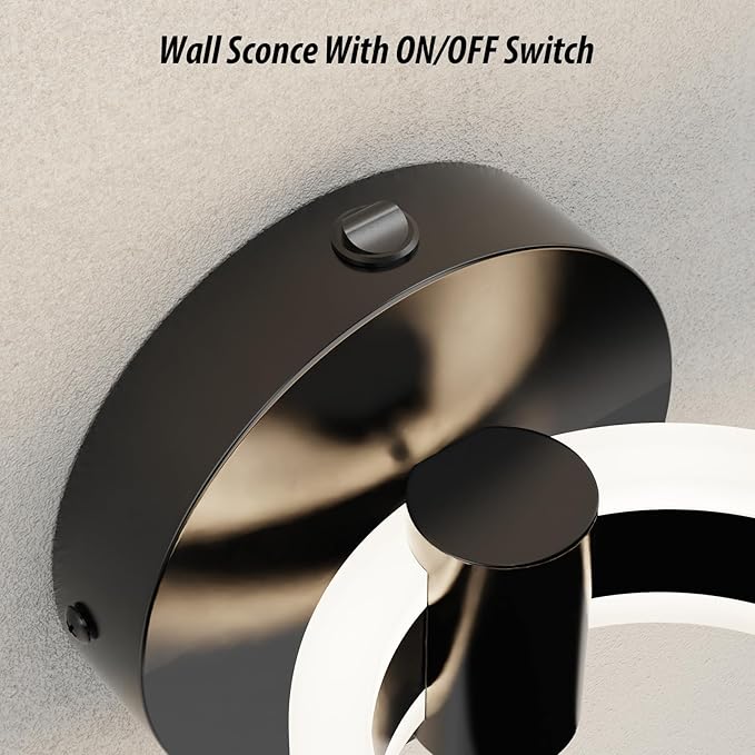 LED Wall Sconces with ON/Off Switch, Matte Black Rotatable Hardwired Wall Light Fixtures, Built in USB Charging Port, Modern Wall Decor for Bed Lighting.