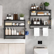 RRX Bathroom Shelf Storage Organizer, Bathroom Shelf 3-Tier Adjustable Layer Bamboo Organizer with Bar, Hanging, Freestanding Over Toilet Utility Shelves, Black