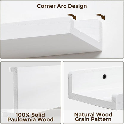 RICHFOCUS Floating Shelves for Wall, 48 inch Solid Wood Picture Ledge Shelf for Wall Storage, Nursery Book Shelves with Lip for Living Room Bathroom Bedroom Kitchen, Set of 3, Washed White