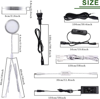AIBOO Linkable Under Cabinet LED Lighting 12V Dimmable Puck Lights with Wireless RF Remote Control, Hardwired & Wall Plug in for Display Lighting(10 Lights, Daylight White)