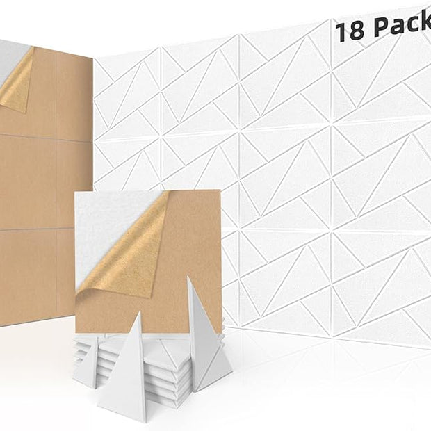 Art3dwallpanels 18 Pack Acoustic Panels 12" X 12" Soundproof Wall Panels Sound Dampening, 3D Self Adhesive Wall Decor Peel and Stick Absorbing Panels, White