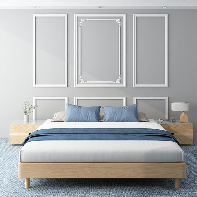 OUZUGIE 3 Set Wall Molding Kit with Flower Corner Pre-Cut Wainscoting Panels for Interior Wall Decor - Installed with Glue(Not Including) 3 Top 3 Bottom