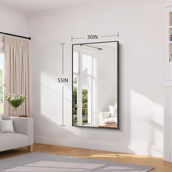 Koonmi Black Framed Bathroom Mirror - Shatterproof 30