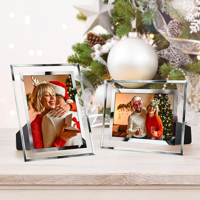 PETAFLOP 5x7 Picture Frames, Mirrored Glass Photo Frame 5 by 7 for Tabletop Display, Set of 6