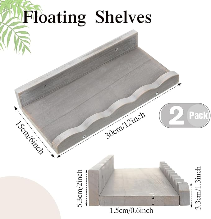 Suzile 2 Pcs Scalloped Shelves Wall Floating Shelves Set for Room, Bathroom, Bedroom, Cute Room Decor Aesthetic and Books, Toys, Photo Frames Storage(12