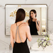 LOAAO 40X24 Inch Brushed Nickel Bathroom Mirror, Rounded Rectangle Silver Metal Frame Mirror, Brushed Nickel, Anti-Rust, Hangs Horizontally or Vertically