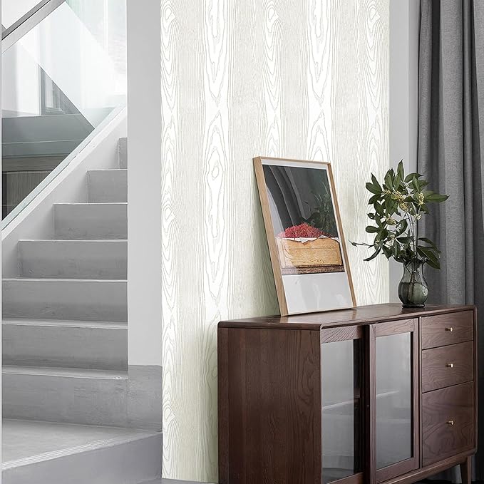 Yun-aeon Light White and Silver Wood Contact Paper 17.3"x200" Rustic Wooden Peel and Stick Wallpaper Removable Self-Adhesive Wallpaper Wood Grain Contact Paper for Countertops Cabinets