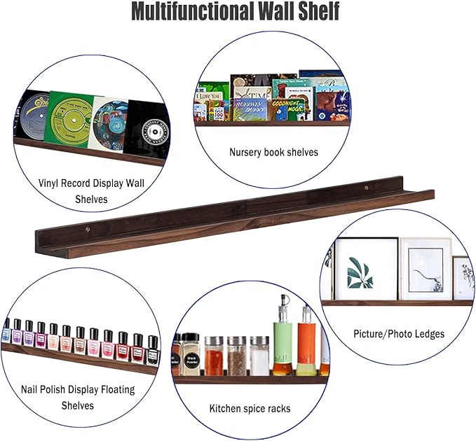 AZSKY 36 Inch Wall Mounted Floating Shelves for Home Decoration,Picture Display Ledge Shelf for Bedrooms,Office,Living Room, Kitchen, Deep Walnut Wood Shelf,3 Same Sizes