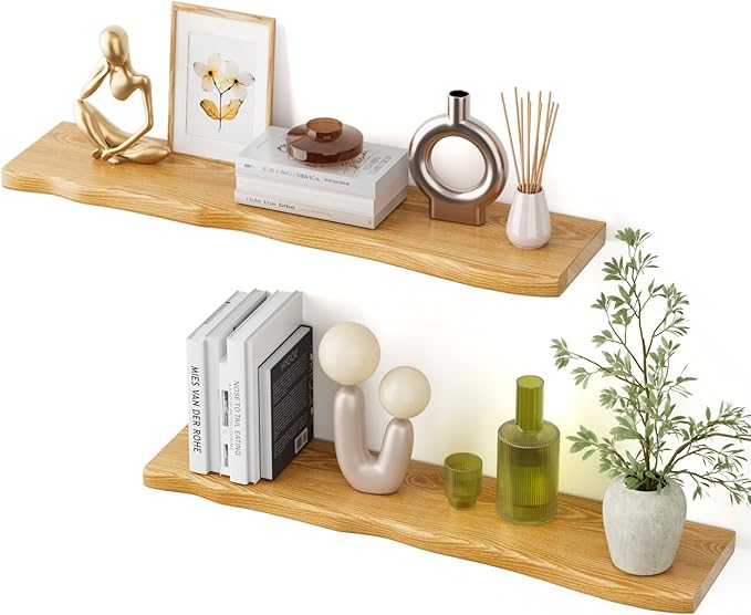 Floating Shelves for Wall Rustic Farmhouse 36 Inch Floating Shelf Bathroom Wooden Shelves for Wall Mounted Live Edge Pine Shelf with Unique Natural Grain for Living Room Bedroom Kitchen (Natural)