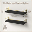 RICHER HOUSE Bathroom Floating Wall Shelf Set of 2 - Guard-Rail Small Wood Shelves for Decor, Over Toilet Storage, Kitchen Organizer - Black Gold