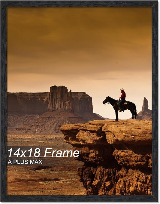 A PLUS MAX 14x18 Picture Frame, Black Engineered Wood Frame for 14 x 18 Inch Picture Poster Photo, Light Weight 14 by 18 Frame with Wood-grain for Wall - 1 Pack/Black/14 x18