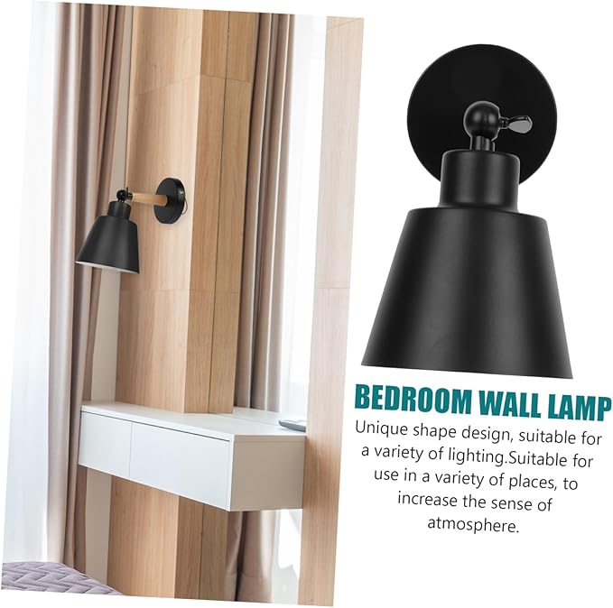 Nordic Modern Wall Light with Wood Accent Simple Stylish Hanging Wall Lamp for Bedroom Corridor and Bedside Metal Frame Elegant Minimalist Black Finish Bulb Not Included