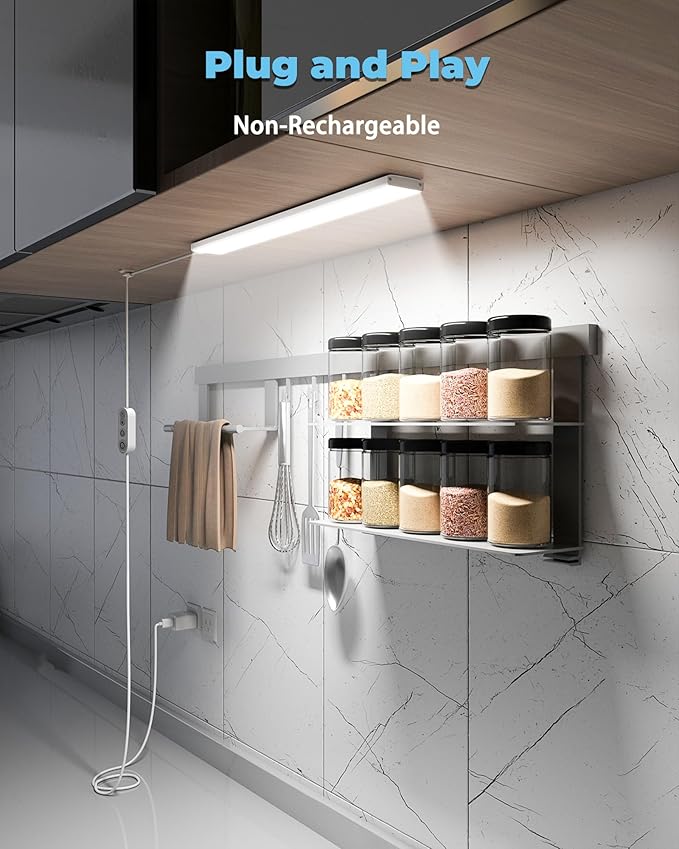 ASOKO Plug-in Under Desk Light, 16Inch LED Workbench Lights with Super Brighten 700Lumen and Smart Memory Function,3 Temps (3000K/4000K/6000K) for Kitchen Sink/Desk/Workbench
