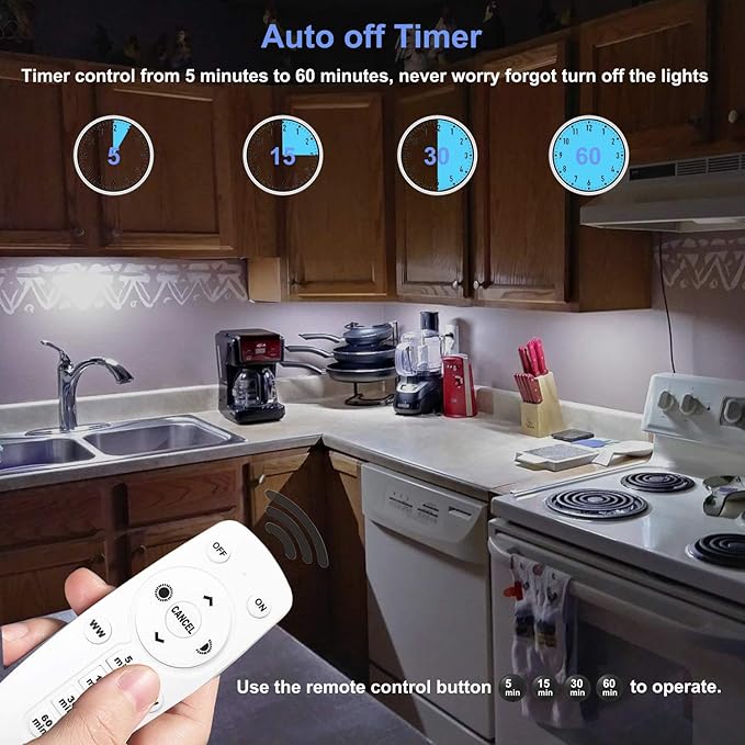 LDOPTO Battery Operated Lights with Remote Wireless Dimmable Under Cabinet Counter Lights for Kitchen LED Closet Lights with Timer for Kitchen Shelf Hallway Stairs,Multiple Colors 6 Pack