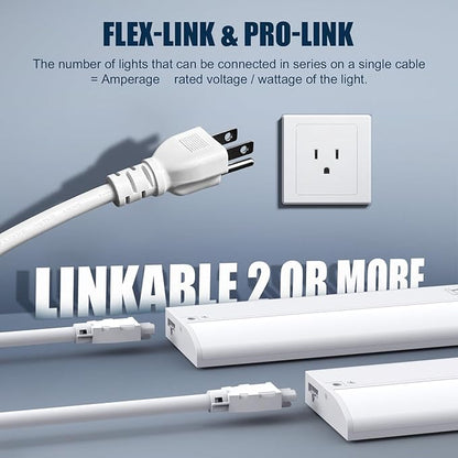 16" LED Under Cabinet Lighting Hardwired & Plug in, 3CCT Selectable (Warm White, Cool White and Daylight) Stepless Dimmable, Linkable with 2 Cords Under Counter Lights for Kitchen, CRI94, Matte White