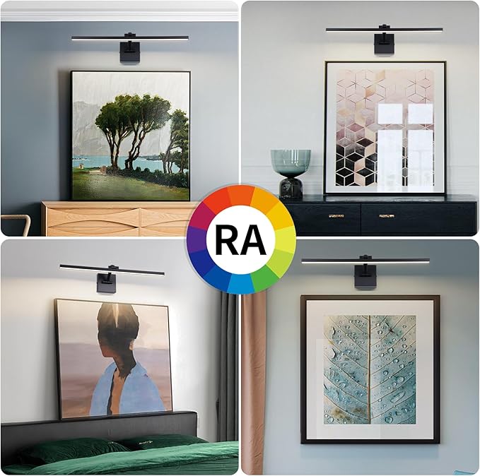 Black 23.6 Inch LED Dimmable Lights for Pictures On Wall Hard Wired Gallery Light Modern Artwork Wall Lamps, Warm White Picture Lights Art Display Light for Paintings Portrait