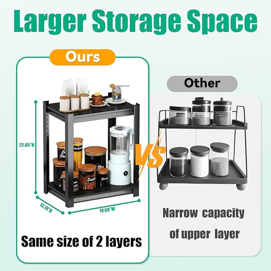 2-Tier Spice Racks, Kitchen Counter Shelves, Industrial Style Kitchen Storage, Metal Adjustable Countertop Shelf for Bathroom, Coffee Bar, Cabinet, Desk, 19.68" W*13.78" D*22.05" H, Black