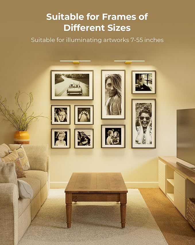 Picture Light for Wall with Remote, Picture Lights Battery Operated Rechargeable 12000mAh, 3 Colors & 3 Timers, Brightness Dimmable for Gallery Poster Frame Painting Photo Art Display (Gold, 2 Pack)