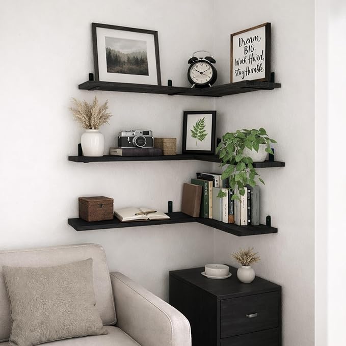 Floating Shelves Set of 6, Wooden Floating Shelves for Wall Decor, Farmhouse Shelf for Bedroom, Wall Mounted Bathroom Storage Shelves, Floating Book Shelves for Living Room