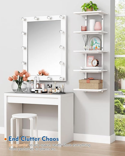 White 5 Tier Wall Shelf Unit for Shoes Display, Lack Wall Bookshelf for Bedroom, Vertical Tiered Floating Book Shelves for Office Living Room Bathroom Vanity Kitchen Closet Purses Bags