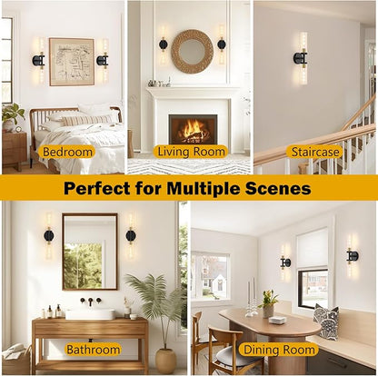 2-Light Bathroom Lighting Fixtures Over Mirror, Black and Gold Vanity Lights for Bathroom, Modern Sconces Wall Lighting with Clear Glass for Bathroom, Bedroom, Living Room (1-Pack)