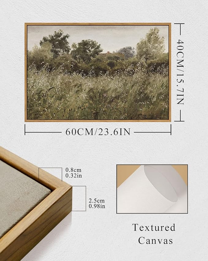 InSimSea Framed Canvas Wall Art Vintage Decor, Room Decor Wilderness Field Paintings Large Canvas Wall Art Prints, Nature Scenery Kitchen Bathroom Bedroom Decor, 16