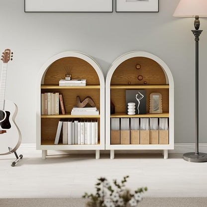 3-Tier Arched Bookcase,Modern Low Short Bookshelf,Small Wood Open Display Shelf,Arched Storage Cabinet for Living Room,Bedroom,Home Office,White