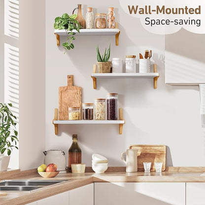 Wooden Floating Shelves for Wall, 15.7" W x 5" D x 0.6" H Large Wall Shelves, Hanging Storage Shelf with Sturdy Brackets for Living Room, Kitchen, Bathroom, Bedroom Decor, Walnut, 3 Packs