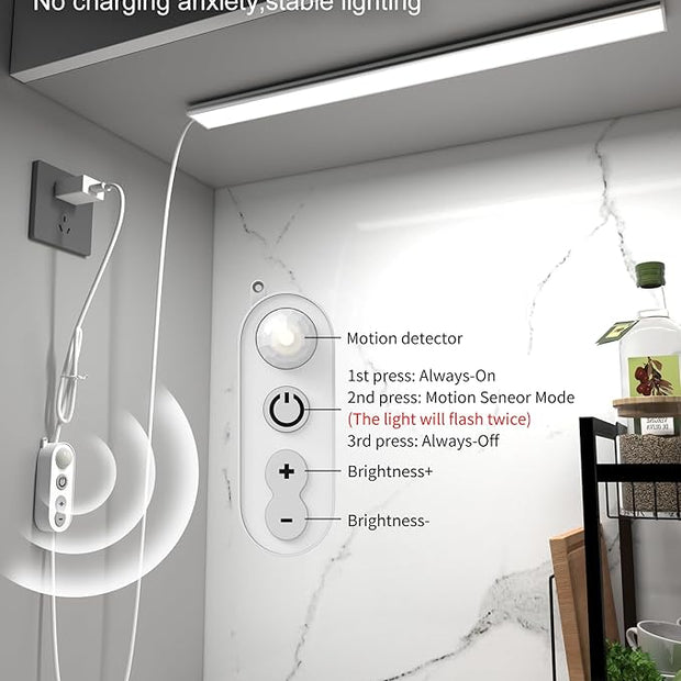 ASOKO Motion Sensor Dimmable Led Under Cabinet Lighting,16 inches Plug in Led Counter Light Bars, Cool White 6000K Light Bar for Kitchen/Closet/Wardrobe/Shelf/Desk/Display Case