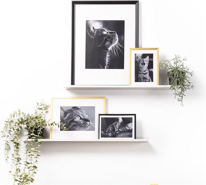 Metal Picture Ledge, Wall Mounted Floating Shelf - 24" White (Set of 2)