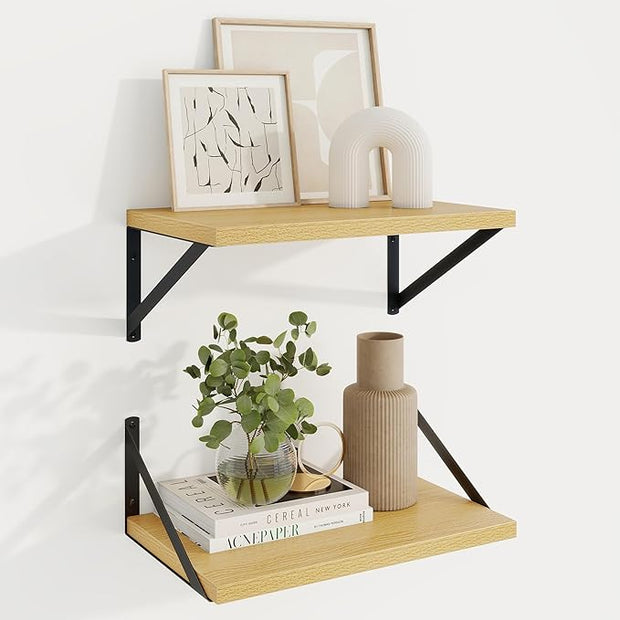 Axeman Deep Floating Shelves | 16 Inch Oak Wall Shelves Set of 2 | 10 Inch Deep Wood Floating Shelves for Wall | 16" W x 10" D Oak Shelves for Living Room Bathroom Kitchen