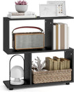 LOKO 3-Tier Geometric Bookshelf, S-Shaped Open Bookcase, Freestanding Decorative Storage Shelving, Home Storage Organizer for Living Room, Bedroom, Home Office (1, Black)