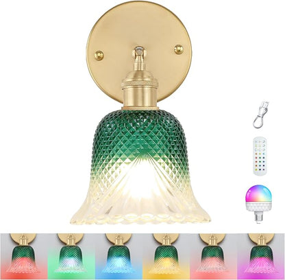 GEEZO Vintage Battery Operated Wall Sconce, with Rechargeable Battery Powered Wall Light with Remote Control for Bedside Bedroom