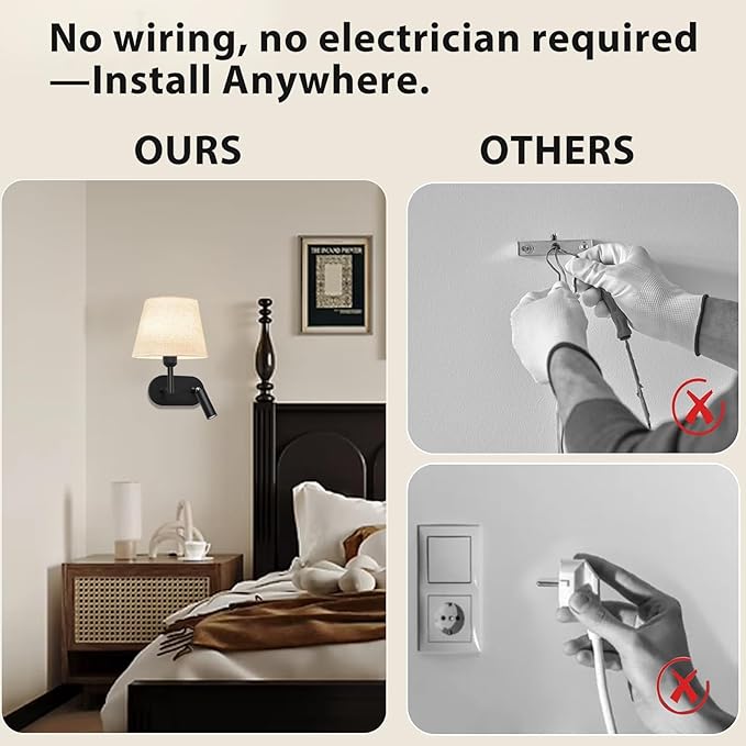 Battery Operated Wall Sconces Set of Two, Wireless Black Wall Lights with 10000mAh RGB Rechargeable Bulb and Remote Control, Sconces Wall Decor for Bedroom Living Room 11.2 in
