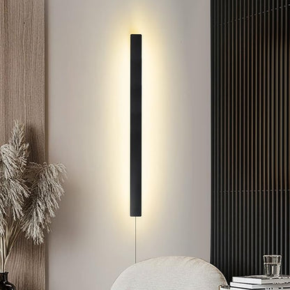 Modern Plug in Long Wall Sconce, 39" Black Matte LED Wall Lights, 20W Warm White 3000K Acrylic Indoor Wall lamp, with 59" Plug Cable for Bedroom, Living Room, Hallway