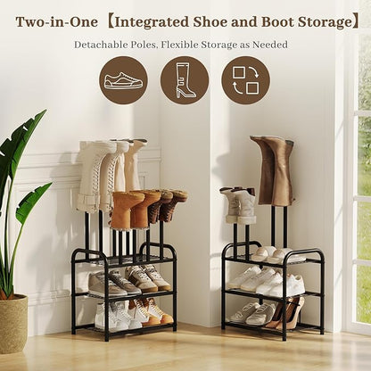 Shoe Rack - 3-Tier Metal Boot Rack Organizer for Entryway, Closet & Garage, Free Standing Shoe Shelf for Storage Tall Boots, Sneakers, Cowboy Boots, Black (Small - 4 Pairs)