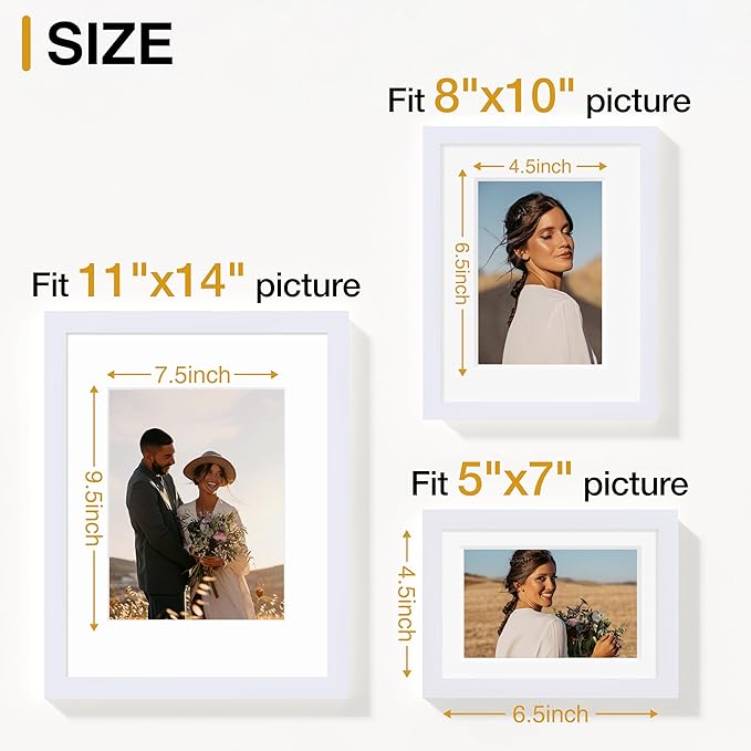 Vittanly 14 Pack Picture Frames Collage Wall Decor, Gallery Wall Frame Set with 2Pcs 11x14, 6Pcs 8x10 and 6Pcs 5x7 Photo Frames, Picture Frame Set for Wall Collage or Tabletop Display, White