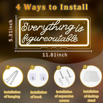 Everything is Figureoutable Sign,Home Office Decoration Sign,Office Wall Decor Inspirational Sign With Stand For Shelf Table,Home Cubicle,Cheer Up Gifts for Friends Coworker